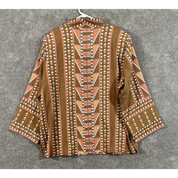 Bob Mackie Top Womens 1X Brown Orange Wearable Art Button-Up Padded Blouse - Picture 2 of 10